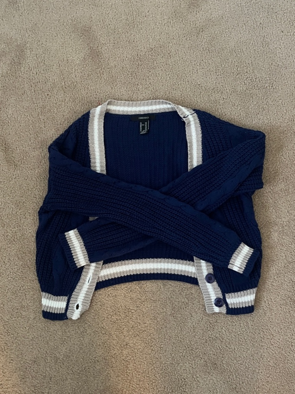 Forever 21 Navy Cardigan with Cream Trim
